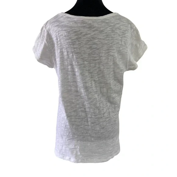 Caslon Coastal Boho XL White Beaded Scoop Neck Short Sleeve Burnout Cotton Tee - Picture 2 of 10